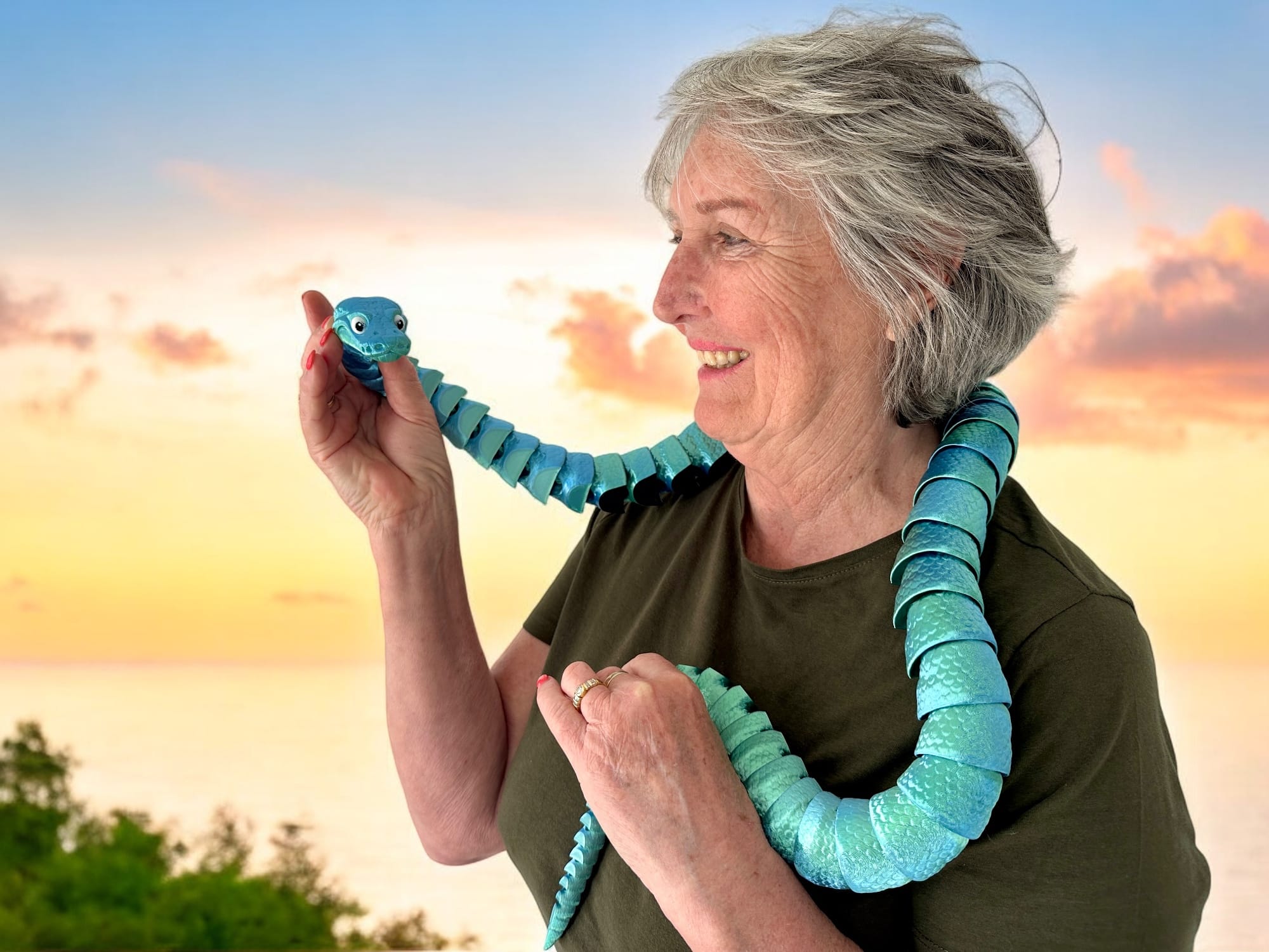 Enchanted Snake Granny Blue Green Silk