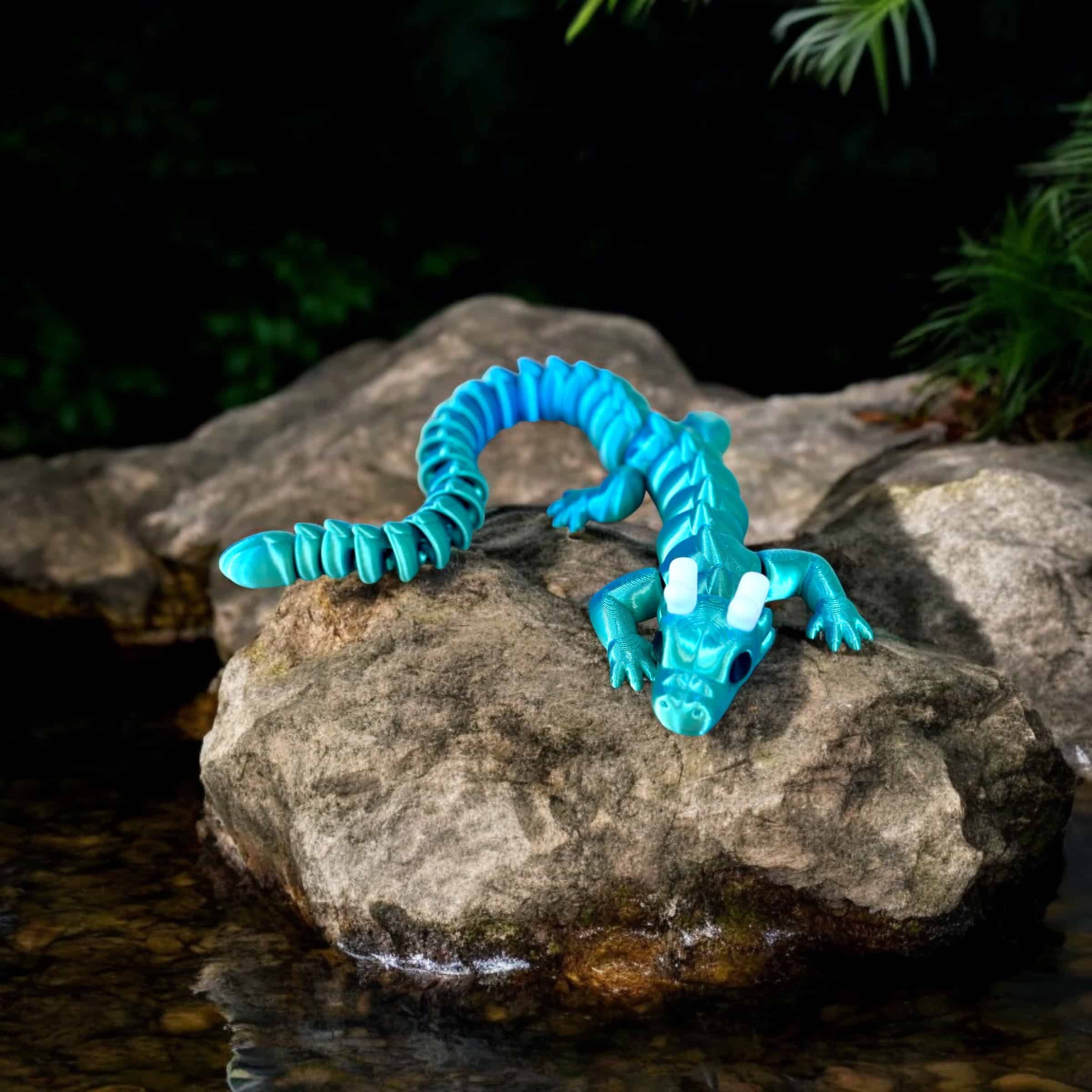 Cute Dragon Blue Green with White Horns