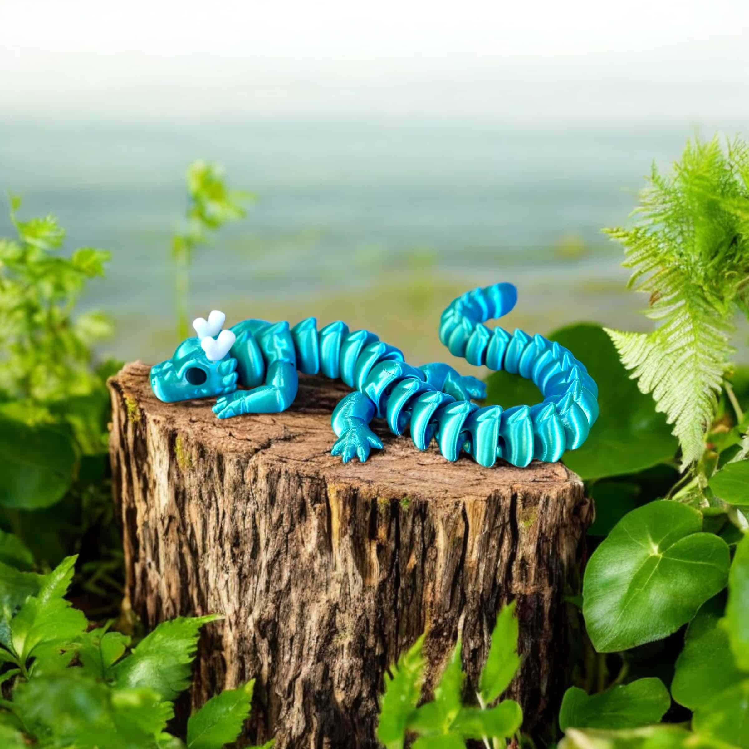 Cute Dragon Blue Green with White Horns