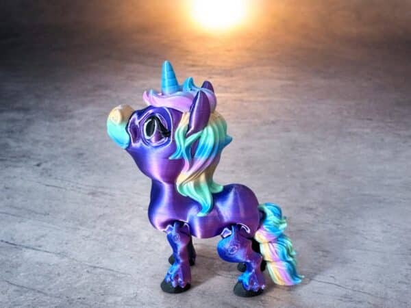 Flexi Pony Unicorn Blue Magenta Silk with Pastel Rainbow Features