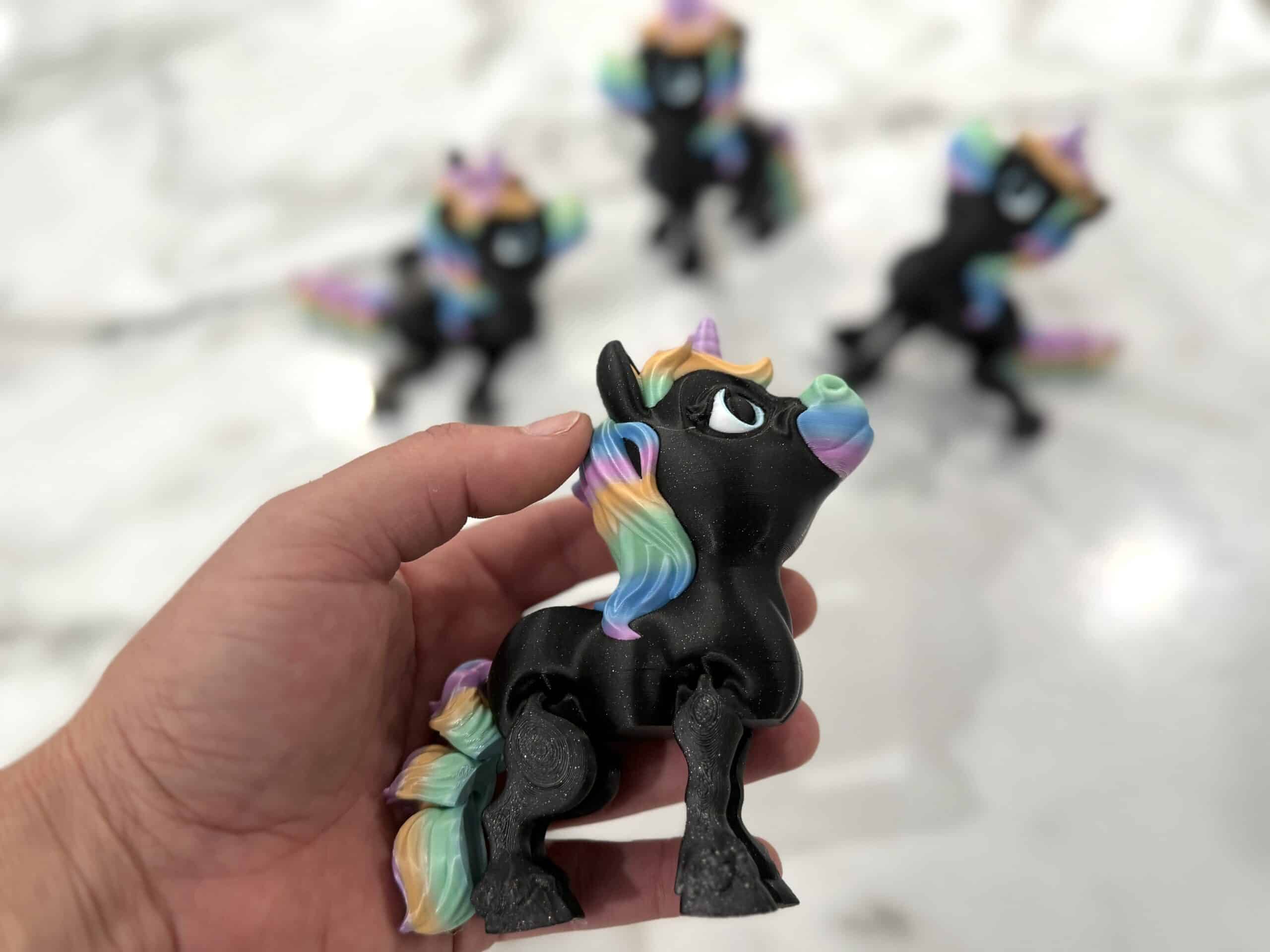 Flexi Pony Unicorn - Black Sparkle with Pastel Rainbow Features