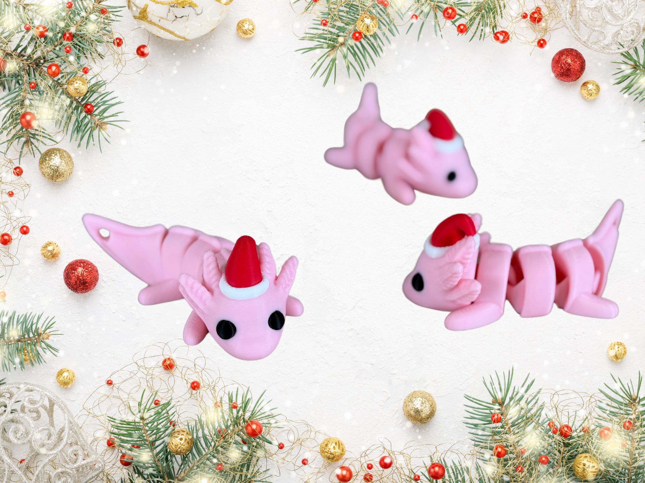 Santa Axolotl Keyring